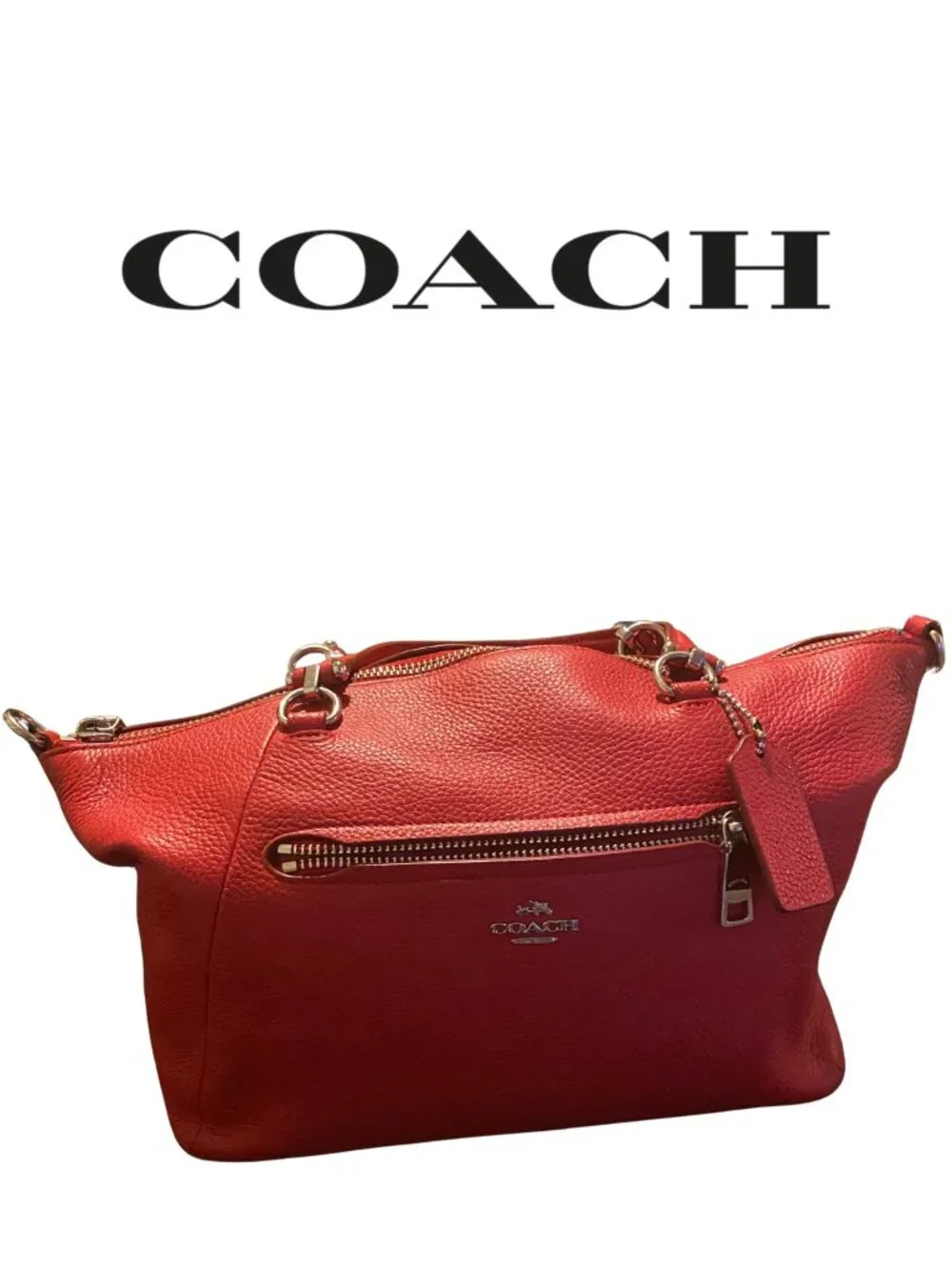 Coach Prairie Satchel Red Pebbled Leather Shoulder Bag Silver Hardware Zip Tote